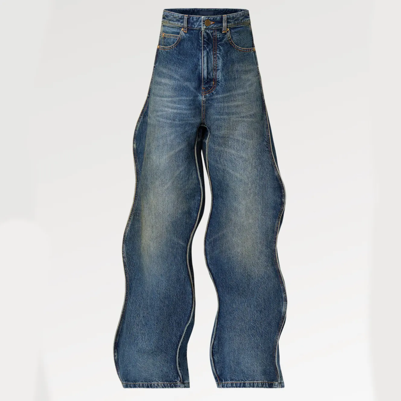 Streetwear Custom jeans pants for men's trouser Wavy baggy wash denim pants tattered stacked plus size men's jeans