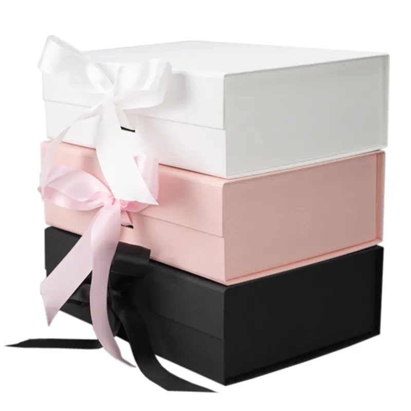 custom luxury cheap price magnetic ribbon bow tie folding gift packaging box