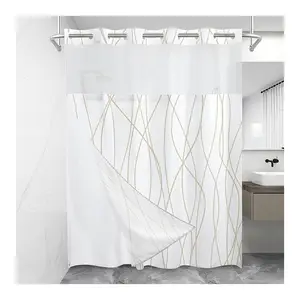 CF BCJ41 No Hook Shower Curtain With Snap In Liner Set Shower Curtain For Bathroom