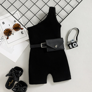 Ropa para Niñas 2022, Conjunto de Ropa Infantil de Verano, Mono de un Hombro con Bolsillo Lateral - Product Image 4