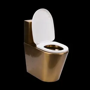 Kuge stylish modern golden plated commode toilet nightclub bar hotel stainless steel pulbic toilet supplier