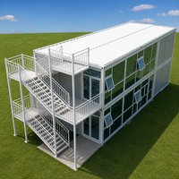 Bâtiment préfabriqué en conteneurs avec mur-rideau en verre et structure en acier galvanisé pour bureau, dortoir, hôtel, appartement, maison modulaire à 2 étages