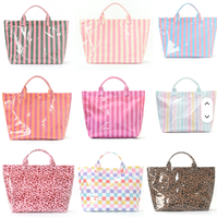 Sac fourre-tout en polyester PVC à rayures, à carreaux et imprimé léopard, brillant, imperméable, grande capacité, sac de plage