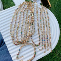 Ensemble de bijoux de Style français classique avec collier et Bracelet en Zircon cubique collier coloré Bracelet plaqué or pour femmes