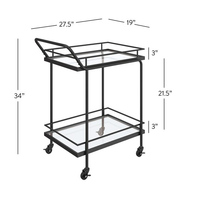 SWT Miroir Métal rectangle noir 2 niveaux miroir verre noir Boissons Bar chariot Chariot avec roues pour la maison