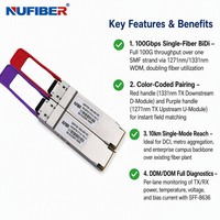 Módulo Transceptor Óptico de Fibra QSFP28 100G BIDI 10KM 20KM 40KM 80KM PAM4 SMF Compatible con H3C/Juniper