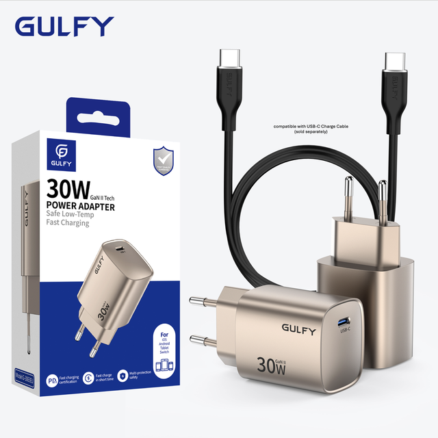 Hot Sale 30W GaN Compact USB-C Power Adapter Desert Gold CE/FCC/RoHS Fast Charging for iPhone 17/16/15 & Android Devices