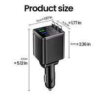 Cargador de Coche Retráctil 7 en 1 con Cable USB Tipo C PD para iPhone y Samsung, Cable de Carga Rápida, Adaptador para Encendedor de Cigarrillos