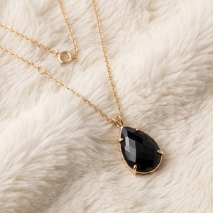 Colliers pendentifs en or plaqué 14 carats avec onyx noir facetté en forme de goutte, sertis à griffes, vente en gros OEM/ODM - Product Image 3