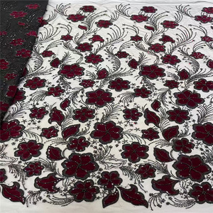 Tissus en dentelle perlée à sequins de haute qualité nigériens, dentelle délicate pour robes de mariée et de soirée - Product Image 2