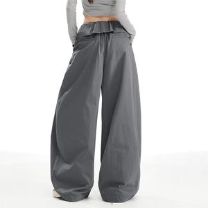 Pantaloni a palloncino a vita alta da donna stile minimalista animale Silhouette fluida Comfort Fit a vita arruffata pantaloni <span class=keywords><strong>larghi</strong></span> <span class=keywords><strong>e</strong></span> rilassati - Product Image 1