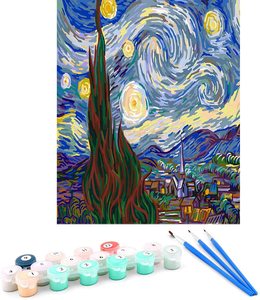 Adulti bambini fai <span class=keywords><strong>da</strong></span> te <span class=keywords><strong>Van</strong></span> <span class=keywords><strong>Gogh</strong></span> cielo stellato kit pittura a olio vernice acrilica personalizzata con numeri con cornice - Product Image 1