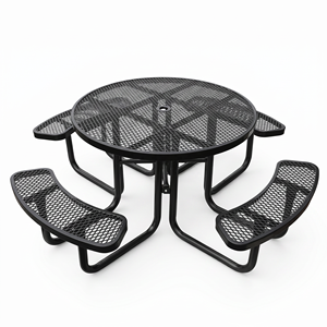 Outdoor Commercial Grade Metal Round 8-Person <strong>Outside</strong> Patio Furniture Durable Expanded Steel Picnic <strong>Table</strong> With 4 Benches - Product Image 2