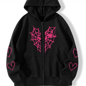 Giacca gotica con cappuccio a forma di cuore con stampa a forma di ragnatela giacca Punk con cerniera ampia felpe Oversize e felpe da uomo - Product Image 1