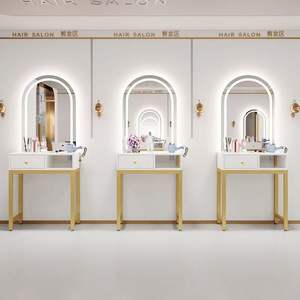 กระจกแต่งผม LED ยอดนิยมแบบไม่ต้องเจาะติดผนัง พร้อมขาตั้งสำหรับร้านทำผมโดยเฉพาะ โครงโต๊ะกระจกสำหรับร้านเสริมสวยและร้านทำผม - Product Image 4