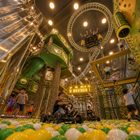 Grande aire de jeux intérieure pour enfants sur le thème de la jungle, piste de karting, montagnes russes, mur d'escalade, toboggan tubulaire, trampoline, piscine à balles pour centre commercial