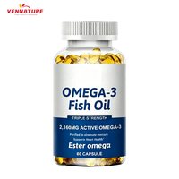 Capsules d'huile de poisson oméga-3 OEM, 60 unités, EPA DHA, complément alimentaire en gélules molles