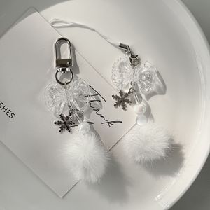 [Winter Romance] Nouveau pendentif <span class=keywords><strong>pompon</strong></span> flocon de neige, décoration de chaîne de téléphone avec nœud transparent, <span class=keywords><strong>porte</strong></span>-clés - Product Image 2