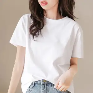 Women solid color pure cotton blank white t shirts 210 gsm custom plain t shirts fashion summer wear premium basic t shirts