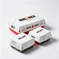 Boîte à hamburger en carton biodégradable personnalisée pour emporter, emballage pour la restauration rapide, frites, en-cas