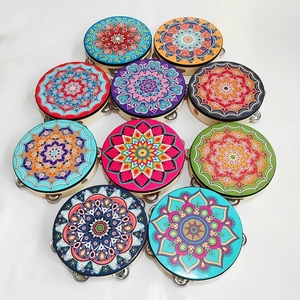 Wholesale Mandala Floral Printed Wooden Orff Percussion Instrument Tambourine <b>Drum</b> With Single Row Metal Jingles For Performance - Product Image 1