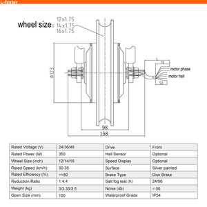 Motor de Cubo de Rueda Delantera sin Escobillas <span class=keywords><strong>L</strong></span>-<span class=keywords><strong>faster</strong></span> DIY de 24v 36v 48v 350w para <span class=keywords><strong>Kit</strong></span> de Conversión de Bicicleta Eléctrica - Product Image 4