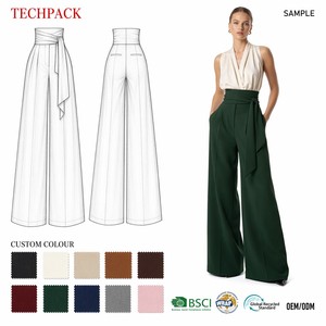 OEM ODM Custom di alta qualità in <span class=keywords><strong>lana</strong></span> estiva formale a vita alta pieghettato anteriore traspirante ufficio <span class=keywords><strong>pantaloni</strong></span> larghi <span class=keywords><strong>donna</strong></span> produttore - Product Image 2