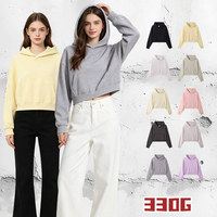Sweat à capuche court en molleton français RUICHI 330G, 85 % coton, coupe ample, pull à capuche basique, haut polyvalent pour femme, streetwear