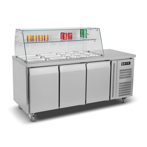 <span class=keywords><strong>Table</strong></span> de préparation réfrigérée en acier inoxydable pour salades, avec vitrine de comptoir et réfrigérateur intégré, pour bar à salades - Fournisseur OEM - Product Image 2