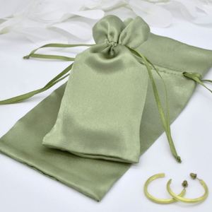 Sage Green Satin <b>Drawstring</b> Bag, Custom Multi-use Jewelry Dice Storage <b>Pouch</b>, Personalized Bridesmaid Makeup Tarot Bag - Product Image 1