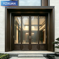 Porte coulissante isolée à rupture de pont thermique de style chinois avec double vitrage trempé à grille, formes personnalisables pour usage intérieur et jardin