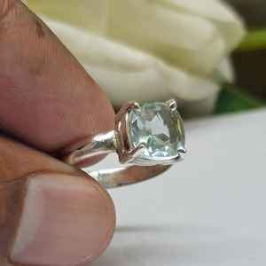 Bague en argent sterling 925 avec améthyste verte et pierres précieuses Bague en argent en forme de coussin naturel pour les occasions de fête - Product Image 4