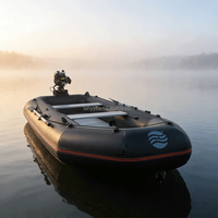 Bateau de pêche gonflable Hailebao noir en PVC de 0,7 mm, moteur électrique/à essence 4HP, capacité de 5 personnes, pour la dérive, le ski nautique, le surf