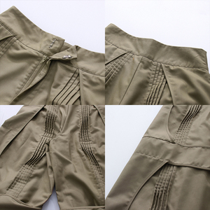 Elegant <strong>Khaki</strong> High Waist Cutout Pleated Wide Leg Pants <strong>Women</strong> Layered Stitch Casual Streetwear Custom <strong>Trousers</strong> Fashion Wholesale - Product Image 3