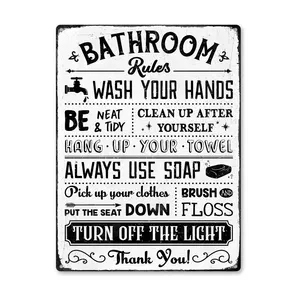 Funny Bathroom Rules Rustic Bathroom Decor Retro Vintage Look Wall Tin Sign for home shop office 12 "X 8".