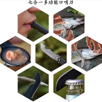 8 en 1 Portable Camping Fourchette Combo Ustensile Sifflet Scie Ouvre-Bouteille Corde Cuillère Tout En Acier Outils De Survie En Plein Air