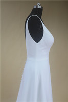 Usine Pas Cher Prix Simple Crêpe Satin Ivoire A-ligne Sans Manches Col V Profond Robe de Mariée
