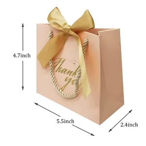 Ucuz hediye katlanır kağıt mini çanta küçük takı şeker düğün teşekkür ederim kağıt hediye çantası yay şerit ile