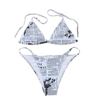 Maillot de bain micro bikini à nouer dans le dos, imprimé journal, sexy, string