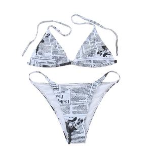 Halter Tie Back Swim Wear Micro <strong>Bikini</strong> <strong>Swimsuit</strong> Models Newspaper Print Sexy <strong>Thong</strong> <strong>Bikini</strong> - Product Image 3