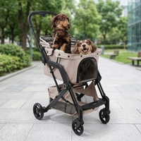 Poussette double pour animaux de compagnie, pliable, réglable, grand espace, 4 roues, cadre en alliage d'aluminium pour les voyages