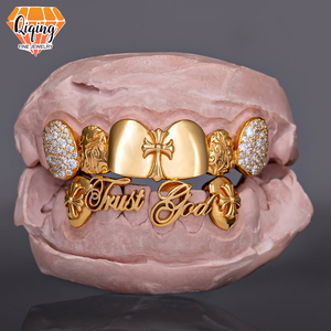 Grillz de Plata de Ley S925 con Moissanita, Diseño de Cruz 'Confía en <span class=keywords><strong>Dios</strong></span>', Joyería Hip Hop Brillante, Grillz Dentales Personalizados - Product Image 1