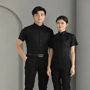 Wholesale Customized Solid Color Lapel Short-sleeved Hotel Restaurant Staff Uniforms Service Industry Staff Shirts