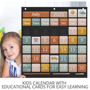 Calendario de bolsillo para el aula para niños, tarjetas educativas, gestión del tiempo, regreso a la escuela, estilo bohemio, tela rectangular - Product Image 4