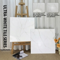 Carreaux de sol en porcelaine de luxe modernes 60x60cm, effet marbre, blanc brillant, antidérapants, application villa