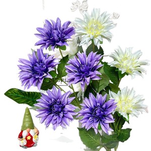 Fleur artificielle Dahlia à 5 têtes, taille moyenne, en soie, couleurs mélangées, pour décoration de mariage, fleur en plastique faite à la main - Product Image 5