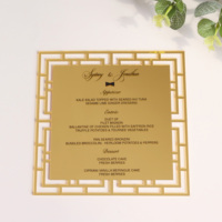 Invitación acrílica con espejo dorado de lujo, tarjeta de menú de boda cuadrada cortada con láser para fiestas, bodas