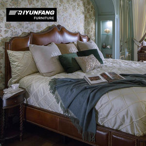 미국식 빈티지 원목 침대 친환경 가죽 침대 고급 침실 세트 빌라 맞춤 제작 - Product Image 3