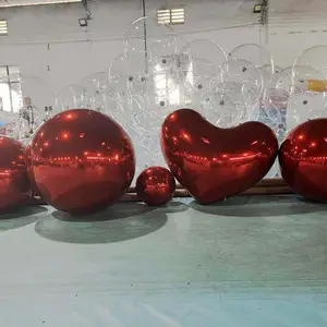 厂家价格巨型反光聚氯乙烯装饰气球婚礼充气心形镜子派对情人节礼物创意