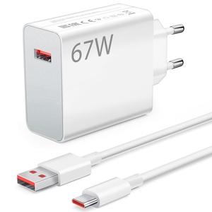 Cargador súper rápido USB portátil de 67W enchufe de pared de la UE adaptador de corriente de carga turbo 6a cable tipo C para xiaomi 13 14 redmi - Product Image 1